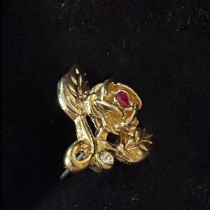 JJI Small Rose with Gem Stones Gold Tone Hat/Lapel Pin